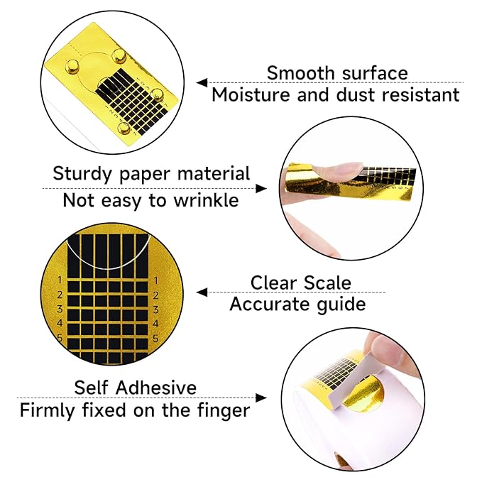 G2PLUS Nail Forms for Gel Builder, 500PCS Nail Extension Forms, Gold Rectangular Nail Forms for Acrylic Nails, Reusable Tip Shape Guide Stickers for DIY and Home Use Salon Supplies
