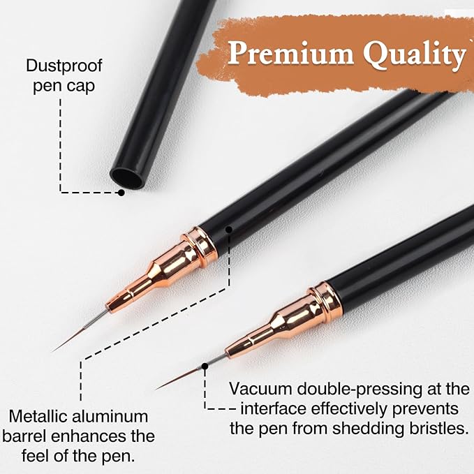 5PCS Metallic Nail Art Liner Brush Set – Fine Detail Pens for Thin Lines, UV Gel Polish Painting & Nail Design (Black Handles)
