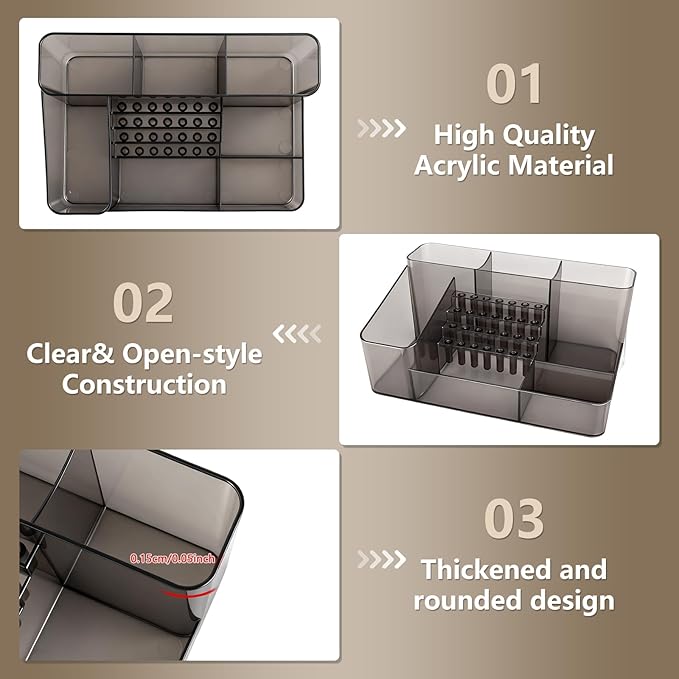 Nail Drill Holder & 28 Holes Nail Drill Bits Holder, Transparent Acrylic Nail Drill Machine Storage Box, Professional Nail Drill Organizer Case for Manicure tools (Gray)