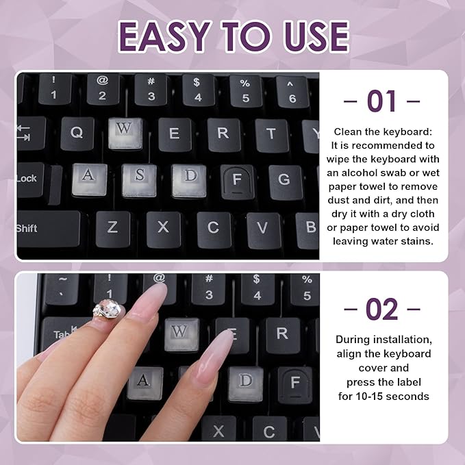 80pcs Raised Keyboard Sticker for Long Nails, Self-Adhesive Keycap Riser with Letter Decals, Silicone Keyboard Cover for Nail Art Typing Gaming- Clear