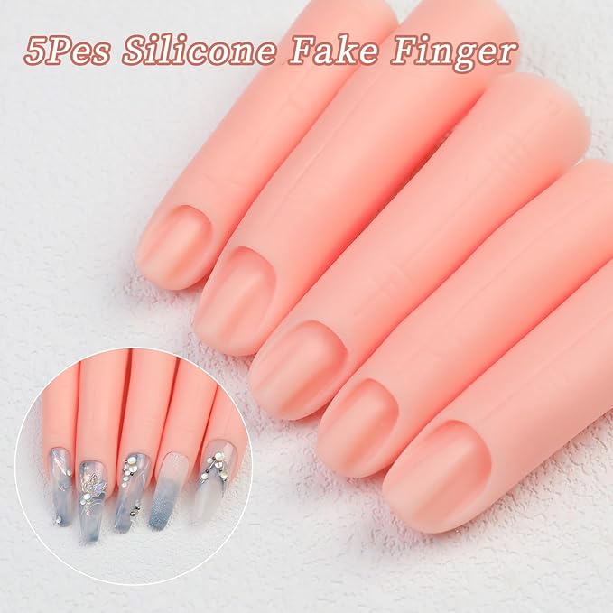 Silicone False Finger Practice Fingers with Magnet False Training Fingers Nails Art Training Fingers for Acrylic Nails, 2