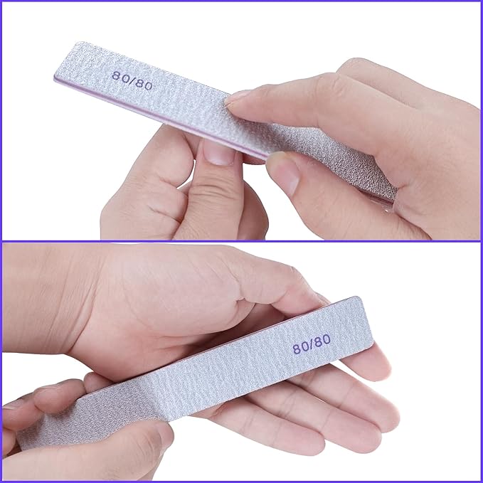 80/80 Grit Nail Files (50 Pack), Heavy Coarse Emery Boards for Acrylic Nails and Gel Nails, 80 Grits Double Sided Nail File Emory Professional Nail Filer Reusable Washable Manicure Square Gray