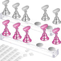 2 Set Nail Stand for Painting Press Nail Holder Acrylic Magnetic Tips Training Fingernail Display Stands DIY Crystal Holders and 96 Pieces White Reusable Adhesive Putty(Metal Pink and Silver)