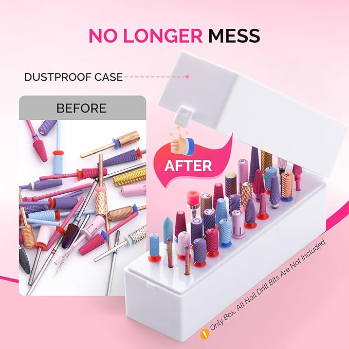 MelodySusie Nail Drill Bits Holder, 30 Holes Case, Portable Dustproof Displayer Organizer Container, Nail Tech Professional Nail Art Tool, Travel Salon Home, White (Drill Bits Not Included)