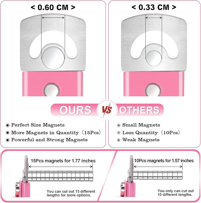 Light Pink Metal Premium Nail Clippers with Magnet Sizers for Acrylic Nails, Professional Stainless Steel Fake False Nail Tip Clipper Cutter Trimmer, Manicure Tool for Salon Home Nail Art