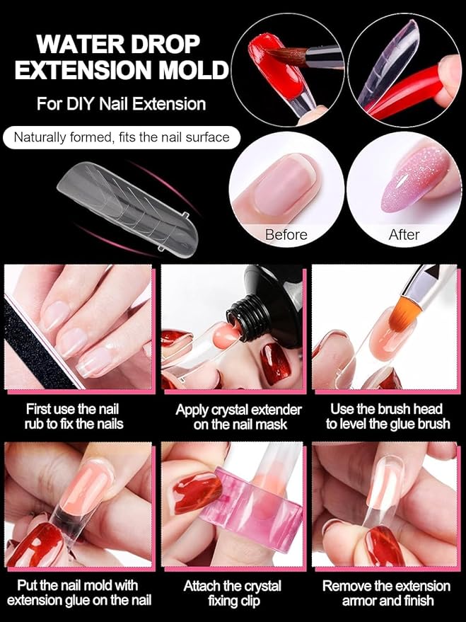 EBANKU 96PCS 4 Styles Dual Nail Forms for Polygel, Clear Matte ABS Plastic Nail Mold Tips, 12 Sizes, Full Cover, Salon Home DIY Manicure