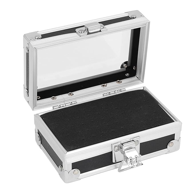 Dioche Nail Drill Bits Holder Dustproof Drop Resistant Multi Hole Storage Box for Nail Drill Bits - Durable Aluminum Alloy Container with Secure Lock and Transparent Cover