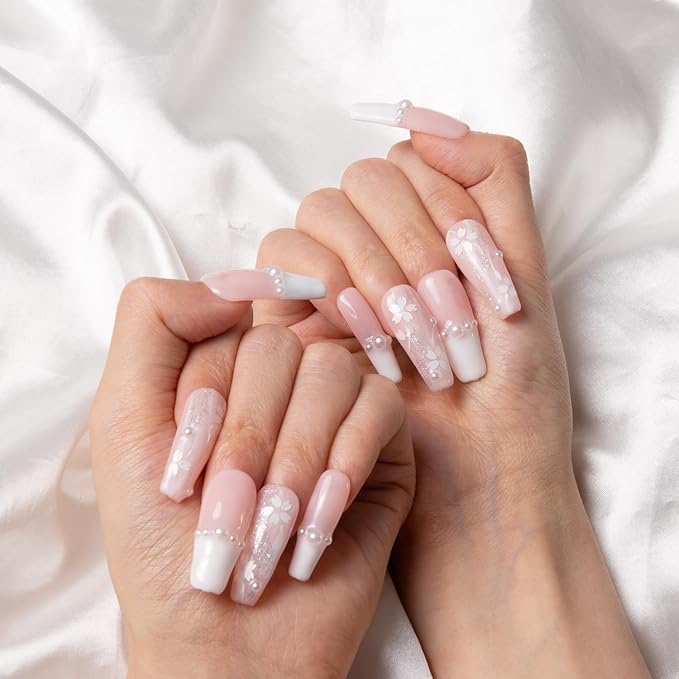 LOVFUL Press on Nails Soft Memory | Handmade with Full Covered Crystals | Reusable Fake Nails | Coffin Classic Regular 1.3 in | H276-L