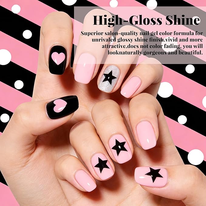 JR Gel Nail Polish Set, 16ml Full Size Bottle 6 Colors Milk White Pink Black 9D Cateye Glitter Nail Gel Polish Gift Soak Off Led Nail Art Kit Salon DIY Colorful Bottle J