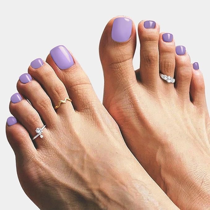 Toe Gel Nail Stickers - 34PCS Salon Quality Wraps no UV Light Needed - Long Lasting Toe Nail Polish Strips for Women (Lilac Purple)
