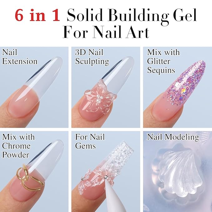 Double Rhythm 3D Nail Gel Clear Solid Sculpting for Art Non-Sticky Hard Gel for Building Carving Molding Nail Extension Soak Off UV/LED Nail Art Salon Home DIY 0.5 Oz (Clear)