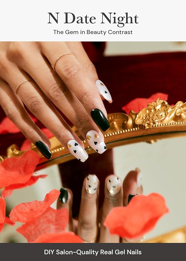 ohora Semi Cured Gel Nail Strips (N Date Night) - Extended Size Range, Works with Any UV/LED Lamps, Salon-Quality, Long Lasting, Easy to Apply & Remove - Includes 2 Prep Pads, Nail File & Wooden Stick