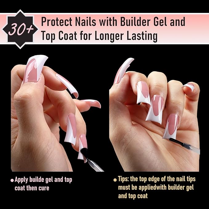 White French Tip Duck Nail Tips, Full Cover No C Curve Medium Wide Acrylic Press Ons Duck Feet Nails, Thick Soft Gel Fake False Nail Extension 12 Sizes 120 Pcs 5 Colors