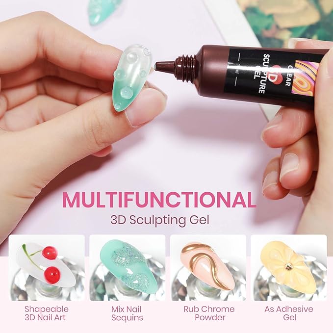 MIZHSE 5D Sculpting Gel for Nails, Clear 3D Nail Art 15g, Carving Molding Drawing Building Sculpture Gel for Design Decoration Soak Off Manicure Home DIY