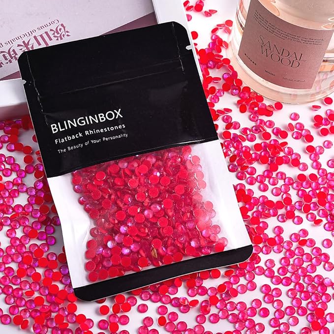 Blinginbox Flatback Rhinestones Round Gems, 1440pcs Luminous Series Glass Stones Neon Gems Non Hotfix Crystal Rhinestones for Nail Charms Crafts Clothes Tumblers,Siam Luminous,SS6.