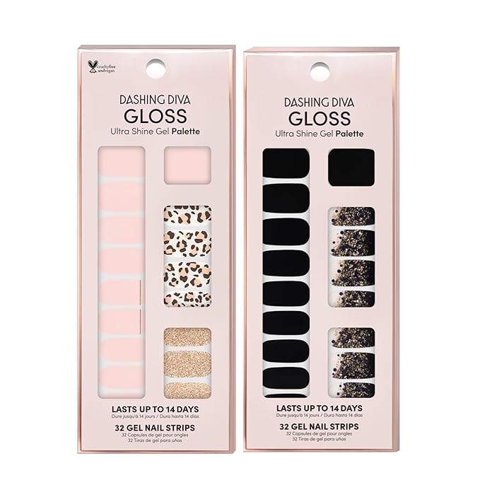 Dashing Diva Gloss Nail Strips Bundle - The Black Cheetah Collection- Cheetahlicious & Hollywood Lane - UV Free, Chip Resistant, Long Lasting Gel Stickers - Contains 2 Sets