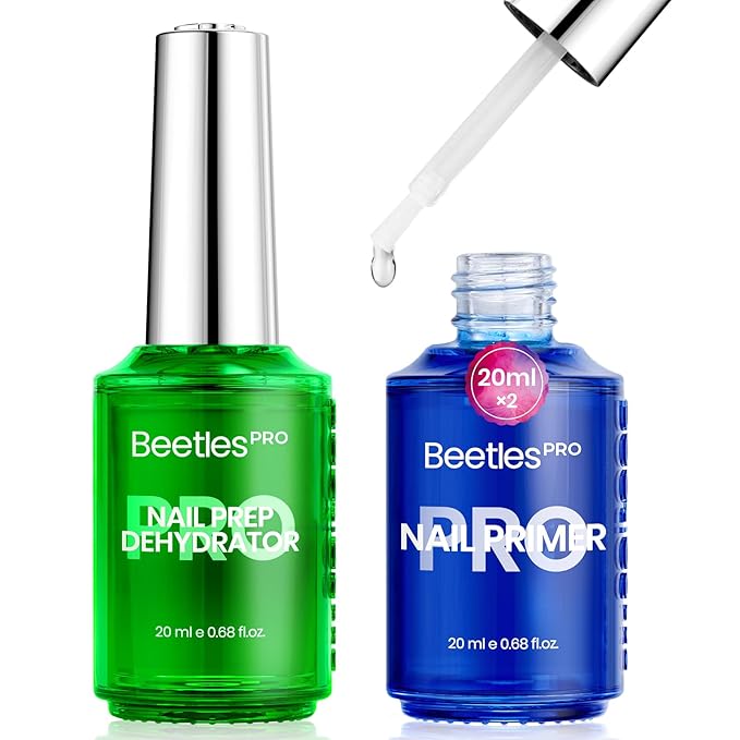Beetles Pro 20ml Nail Dehydrator and Primer, Acid Free & Hema-Free Natural Prep Dehydrate and Bond Primer for Acrylic/Gel Nail Polish/Nail Tips Fast Dry Nail Supplies Professional Salons Manicured
