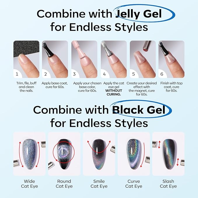 modelones Cat Eye Gel Nail Polish,Blue Glass Nail Polish Sparkle Reflective Glitter Polish Spring Deep Navy Blue Translucent U V Magnet Soak Off LED Nail Art Gel Top Coat DIY Salon 15 ML