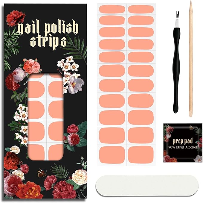 Nail Polish Strips (No UV Lamp Needed) - 22 Pcs Salon Quality Gel Nail Stickers - Long Lasting Wraps (Sunny Orange)