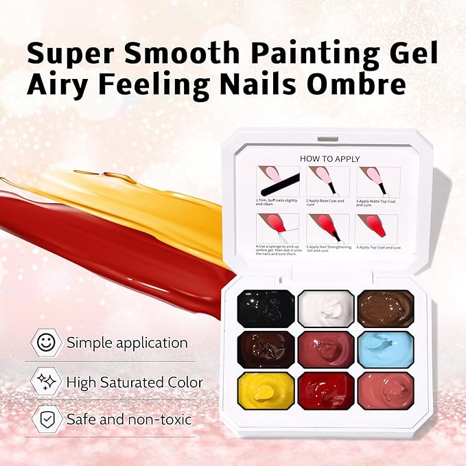 Christmas Gel Polish, 9 Colors Ombre Patting Gel Nail Polish Palette 100 Sponges 6 Brushes 1Grabber, Blending Color Gradient Painting Nails Art, No Wipe, UV/LED Cured (Set 04)
