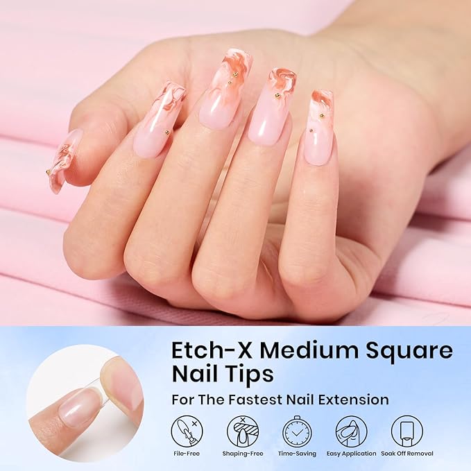 Beetles Gel Nail Tips, 576Pcs 12 Sizes Medium Square Pre-Etched Soft Acrylic False Nail Tips Half Matte Full Cover Press on Nail Extensions Gift Set Home DIY Nail Salon for Women Girls