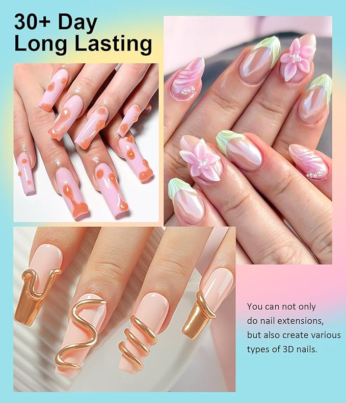 Solid Builder Gel for Nails LEDSUUEI - 2 Color Clear Nude 3D Nail Gel Sculpting Non-Sticky Hand Carving Glue Extension for Manicure Salon Home Decoration DIY 20g