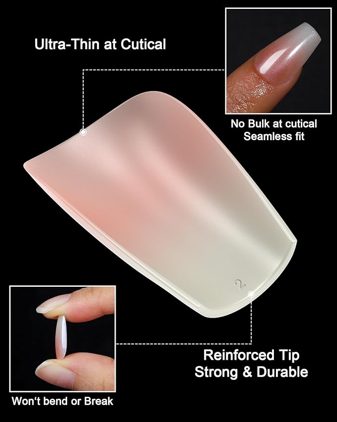 16 Sizes Coffin Press on Nails Chrome Ombre Reusable 32pcs Glossy Gel Fake Nails with Glue and Jelly Stickers (Pearlescent White Ombre)