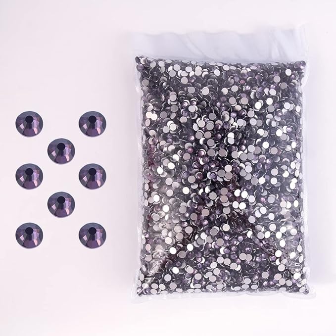 SS3-SS20 Crystal Glass Rhinestone Round Shape Flatbase Strass for DIY Nail Art Decorations Craft Making 14400PCS/Bag (SS20：4.6-4.8mm, Dark Purple)