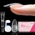 Beetles Tipex Nail Tips Kit Almond Medium, 224Pcs 16 Sizes,Pre-building Pre-Etched Strong Thicker Acrylic Tips with Mini U V Lamp Tipex Nail Glue