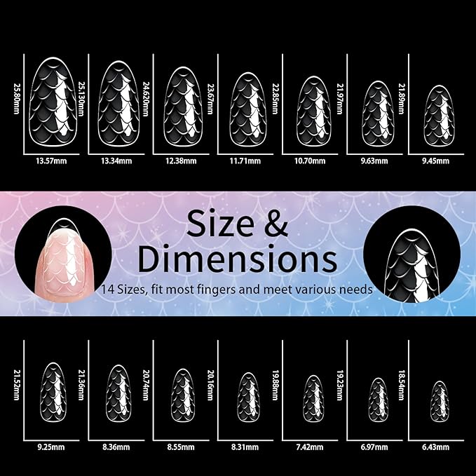 3D Diamond Shaped Polygel Nail, Extension Clear Full Cover False Nail Tips, Hybrid Gel Acrylic Nail, Diamond Fake Nails, 14 Sizes Building Artificial Press on Nail (Fish Scales 6, 140pcs)