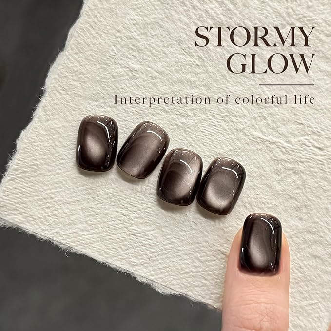 GAOY Jelly Black Cat Eye Gel Nail Polish, 16ml Glitter Holographic Nail Polish with Magnet, Reflective Translucent UV Gel, 3089 Stormy Glow