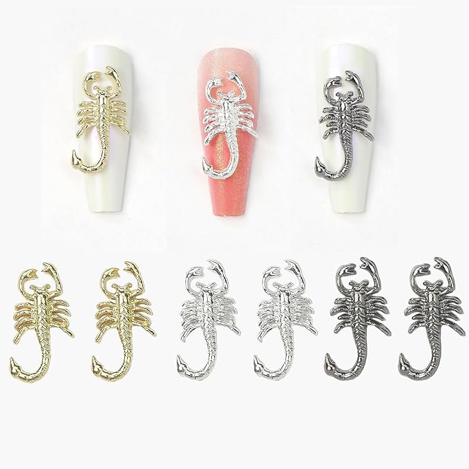 Scorpion Nail Charms and Snake Nail Charms 18Pcs 3D Gold Silver Black Alloy Nail Rhinestones Accessories for Acrylic Nails Scorpion Snake Nail Jewelry Decorations for Women Manicure Craft Supplies