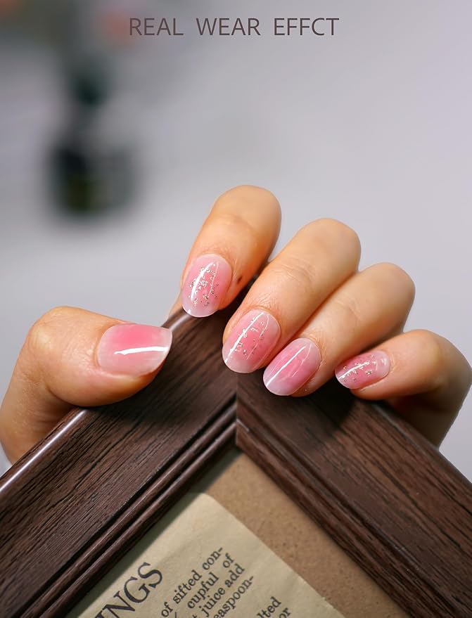 Nail Polish Strips – 32PCS UV Free Salon Quality Wraps, Long Lasting Gel Nail Stickers for Women (Pink Rush)