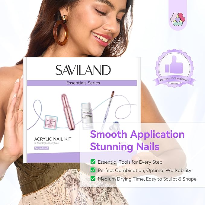SAVILAND Acrylic Nail Kit with Drill: Beginner Nail Kit with Keratin Colored Acrylic Nail Powder, MMA-free Monomer Liquid, Primer, Brushes, Forms & Tools for DIY Nail Art Extension Home Use