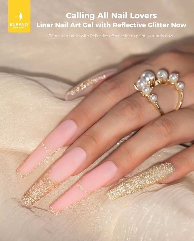 BURANO Gel Nail Polish Liner Nail Art Polish, Silver Gold Painted Gel Nail Design Polish 2 Bottle 8ml, Build in Thin Nail Brush Curing Required LX17 LX22