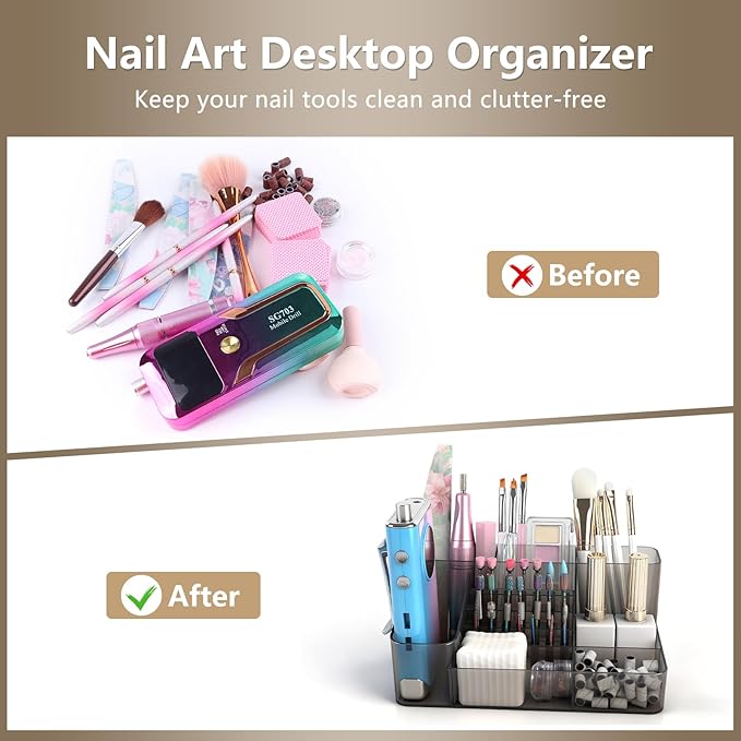 Nail Drill Holder & 28 Holes Nail Drill Bits Holder, Transparent Acrylic Nail Drill Machine Storage Box, Professional Nail Drill Organizer Case for Manicure tools (Gray)