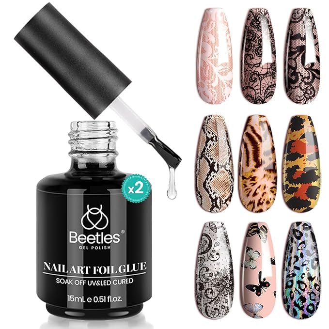 Beetles Nail Art Foil Glue Gel for Foil Stickers Nail Glue Transfer Tips Star Glues Nail Art Manicure DIY LED Lamp Required Soak Off 15ML 2 Bottle