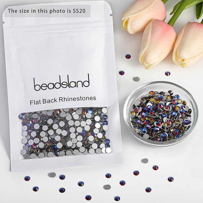 Beadsland 2880pcs Flat Back Crystal Rhinestones Round Gems for Nail Art and Craft Glue Fix, Blue Volcano, SS20,4.6-4.8mm