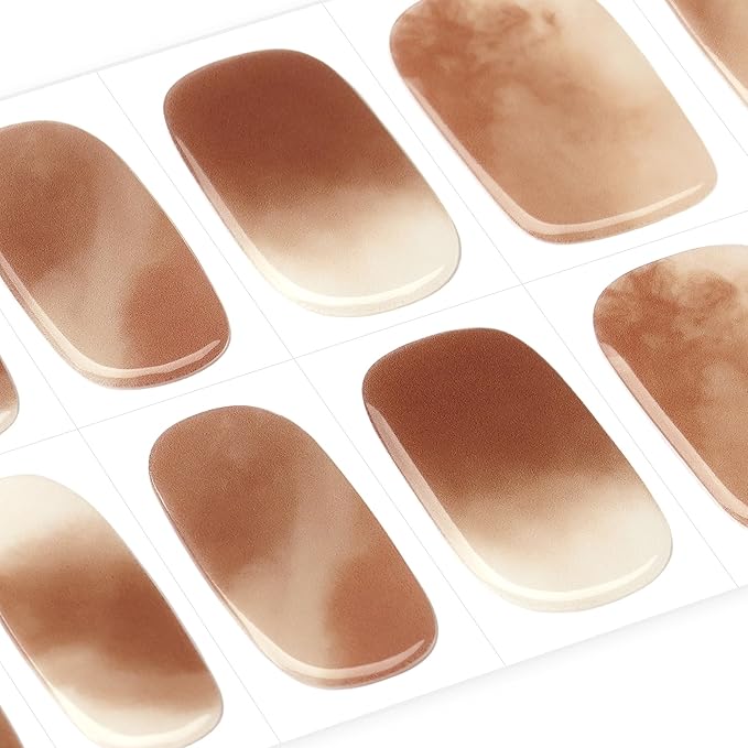 DANNI & TONI Semi Cured Gel Nail Strips Earthy Ombre (Autumn Essence) Brown Gradient Gel Nail Stickers 28 Stickers