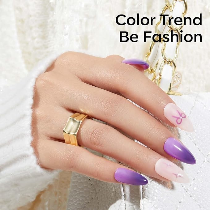 modelones Gel Nail Polish, 15 ML Pearl Gel Polish Color Changing Temperature Color Changing Mood Pearlescent Purple Pink Swirl Thread Texture Soak off UV Cured Gel Polish Salon Manicure Art