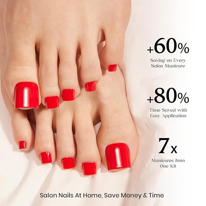 Beetles X Press Red Toenails - Cherry Rouge | Red Short Square Press On Toe Nails | 150 Pcs 15 Sizes Natural Salon Quality Gel Nail Tips For Women