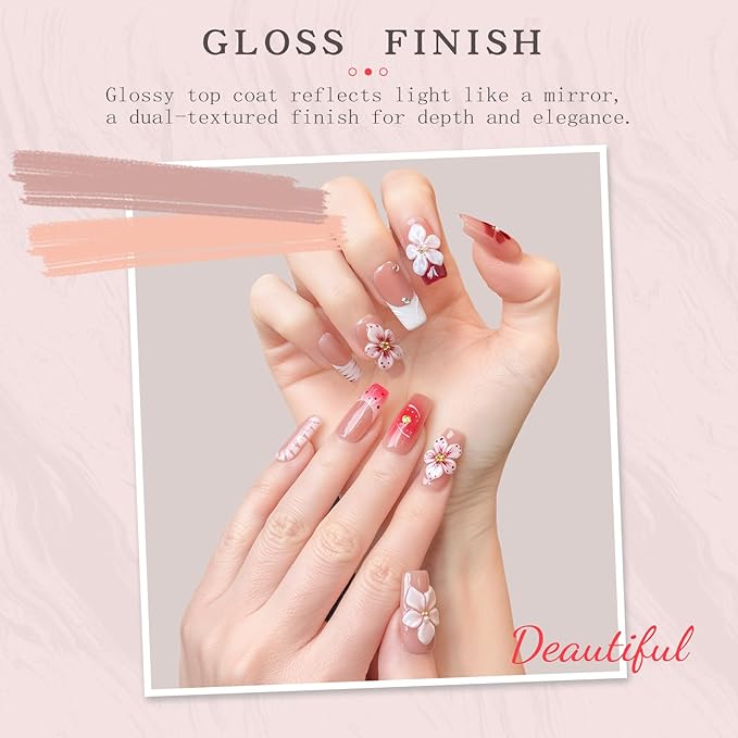 Nude Pink Handmade Press on Nails – Long Coffin Shaped Fake Nails with Rhinestones & Flower Designs | Full Cover Thick Acrylic & Multi-Layer Gel Stick on Nails (M-10PCS)