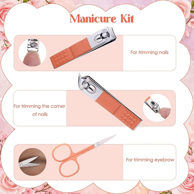 6 Sets Nail Clippers Kit Mothers Day Gifts for Mom Women Manicure Set Pink Nail Care Tools Fingernail Toenail Clipper Cutters Professional Stainless Steel Grooming Kit with Travel Case