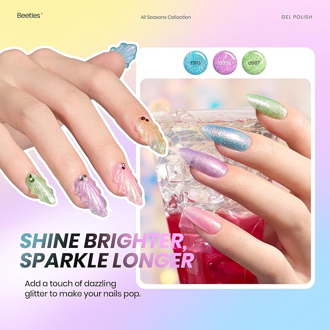 Beetles Spring Gel Nail Polish Set - 53 Pcs 48 Colors Cat Eye Gel Nail Polish Pink Jelly Nude Red Green Blue Glitter Shell Shread Salon DIY Home UV LED Easter Gifts for Women Vivid Moments
