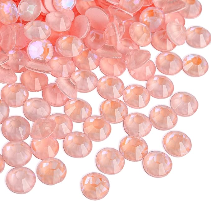 Blinginbox Flatback Rhinestones Round Gems, 1440pcs Luminous Series Glass Stones Neon Gems Non Hotfix Crystal Rhinestones for Nail Charms Crafts Clothes Tumblers,Peach AB Luminous,SS20.