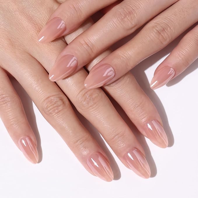 Press On Nails Short Almond - Findigit Full Cover Press On Nails, Brown Chrome Nail Tips Glue On Nails, Reusable Stick On Nails in 16 Sizes - 32 Soft Gel Fake