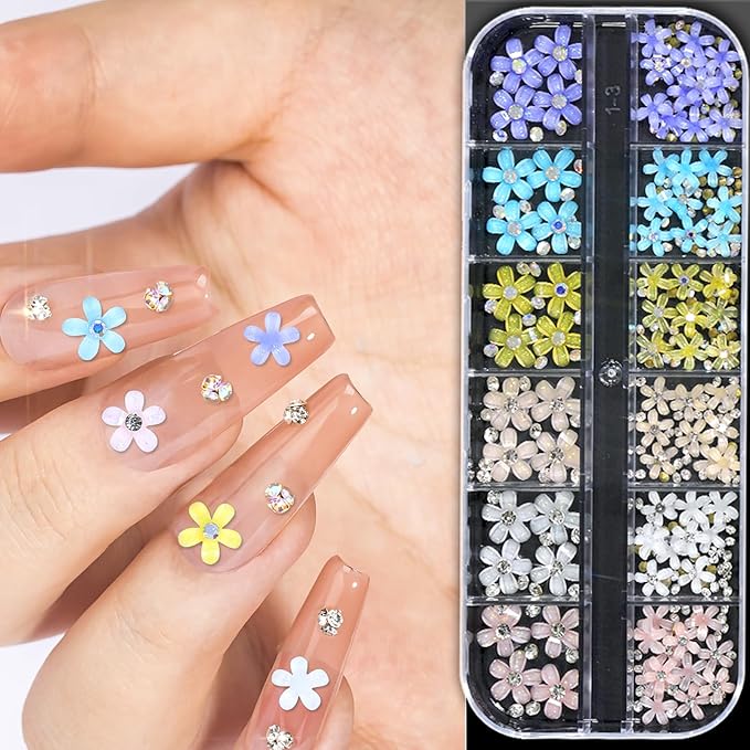 HNUIX Nail Charms - Nail Rhinestones Kit with 6 Boxes of Nail Gems, 3D Charms for Nails, Colorful Clear Flatback Gems, Pearls,Butterfly, Bow, Flowers, Caviar Beads, Multi Shape Crystals for Craft