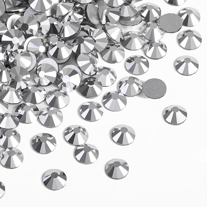 Beadsland Flat Back Crystal Rhinestones Round Gems for Nail Art and Craft Glue Fix, Silver Hematite, 6.3-6.5mm, SS30/288pcs