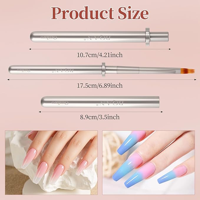 BQAN 1Pcs Nail Ombre Brush Nail Art Gradient Painting Brush With Metal Handle Gel Polish Nails Art Design Pen Salon DIY at Home