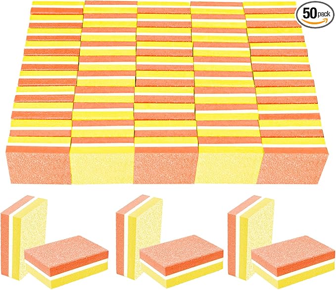 50 Pcs Sponge Nail Buffers,100/180 Grit Mini Nail Files,Mini Buffer Block Nail File for Acrylic & Natural Nails,Double-Sided Buffing Blocks for Manicure & Pedicure,Salon & Home Use(Yellow and Orange)